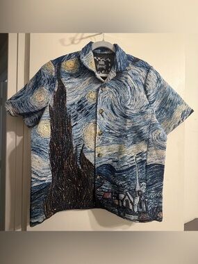 Unique Rebel van Gogh Starry Nights Thick Tapestry Button Shirt Men's NWT Sz M